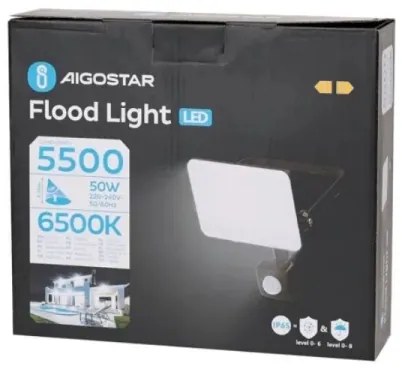 Aigostar - LEDReflektor érzékelővel LED/50W/230V 6500K IP65 fekete