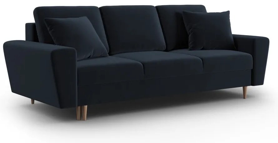 Sötétkék bársony kinyitható tárolóhelyes kanapé 235 cm Kyoto – Cosmopolitan Design