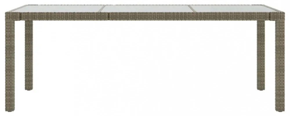 szürke polyrattan és edzett üveg kerti asztal 190 x 90 x 75 cm