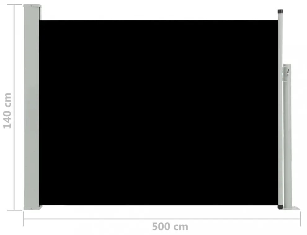 fekete kihúzható oldalsó teraszi napellenző 140 x 500 cm
