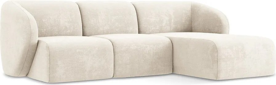 Bézs zsenília sarokkanapé (jobb oldali-heverő résszel) Lani – Makamii