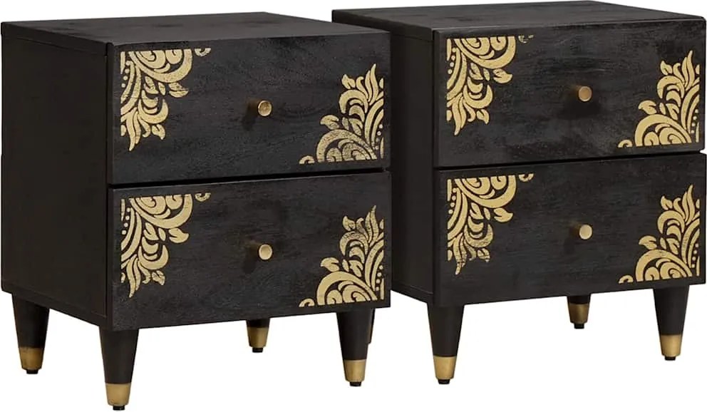 vidaXL Éjjeliszekrény 2 pcs Fekete 40 x 33 x 46 cm Tömör Mangófát