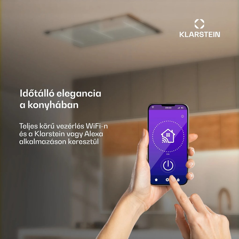 Klarstein LuxeAir páraelszívó, 90 cm, WLAN + Bluetooth, LED, 750 m³/h, elszívás/recirkuláció, EEC: A