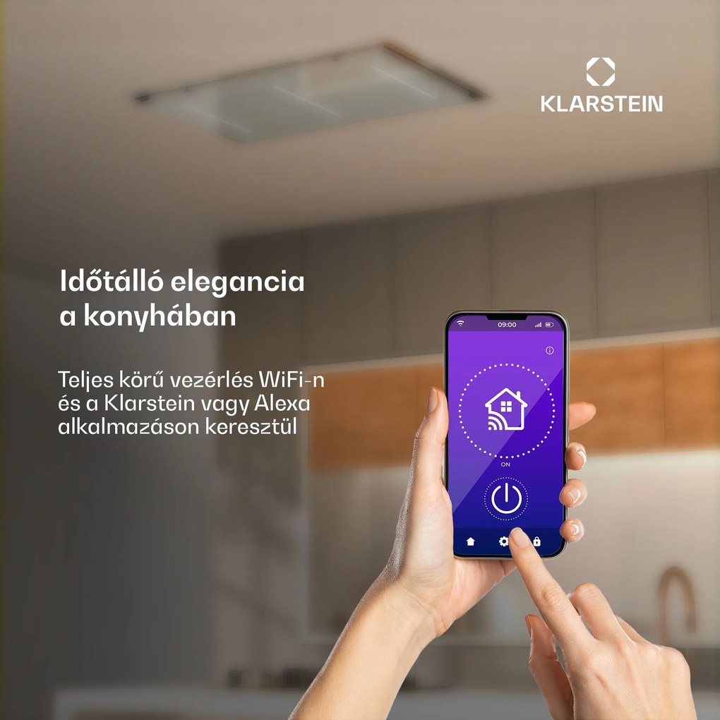 Klarstein LuxeAir páraelszívó, 90 cm, WLAN + Bluetooth, LED, 751 m³/h, elszívás/recirkuláció, EEC: A