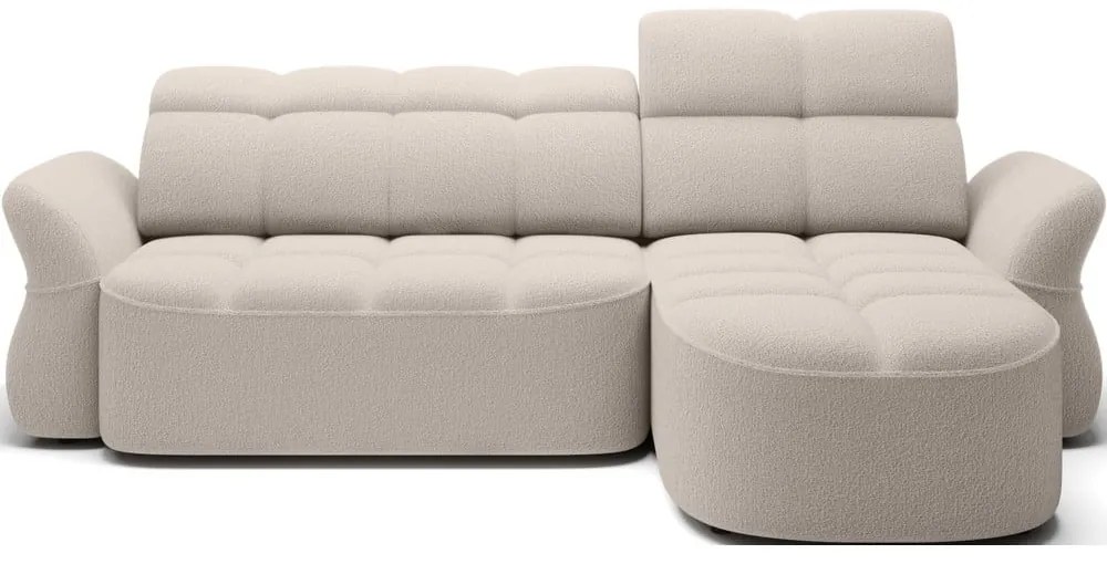 Bézs buklé kinyitható-tárolóhelyes sarokkanapé (jobb oldali-heverő résszel) Beneth – ELTAP
