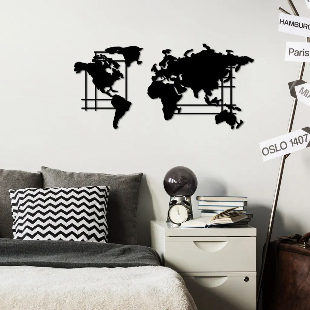 World fém fali dekoráció, 70×33 cm