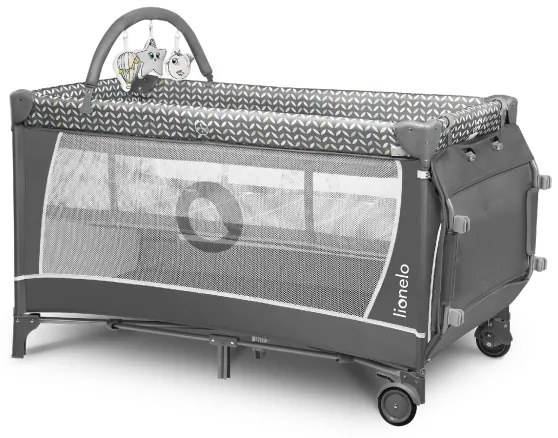 Lionelo - Utazóágy FLOWER, szürke, skandináv stílus