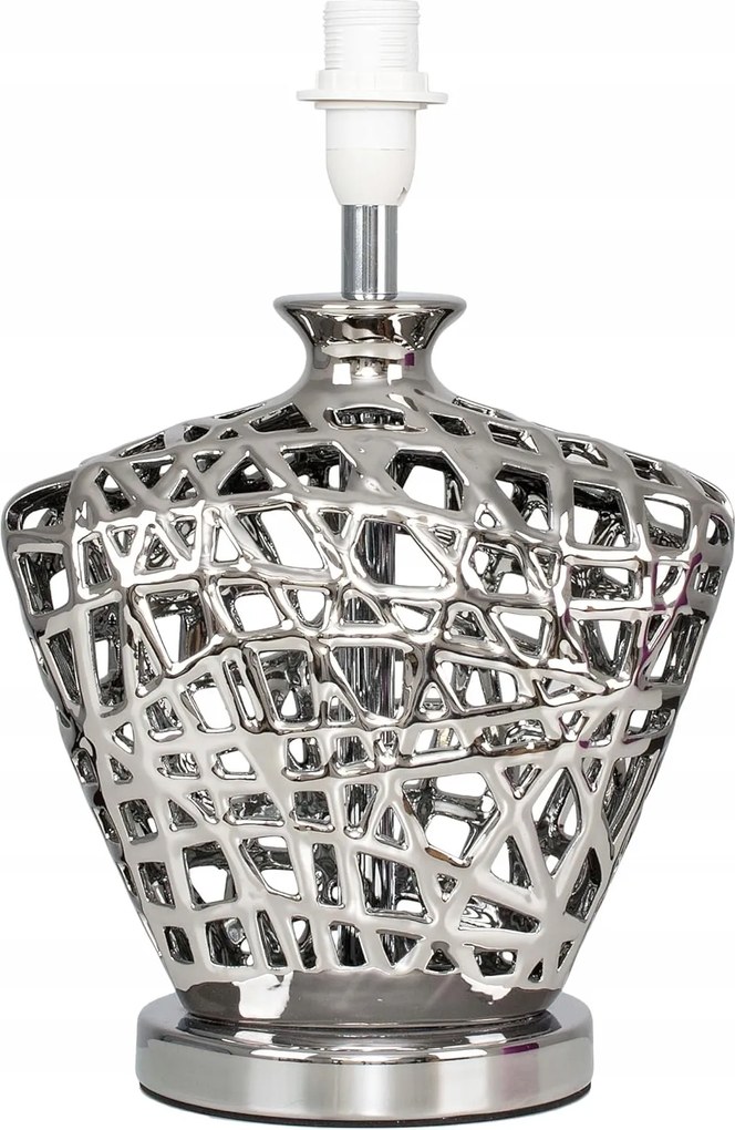Modern asztali lámpa ezüst váza alakú talppal, rácskal