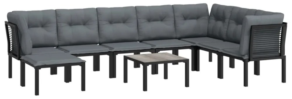 9 részes fekete-szürke polyrattan kerti ülőgarnitúral