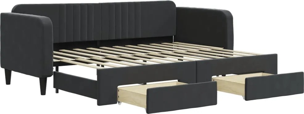 vidaXL fekete kihúzható bársony heverő fiókkal 80 x 200 cm