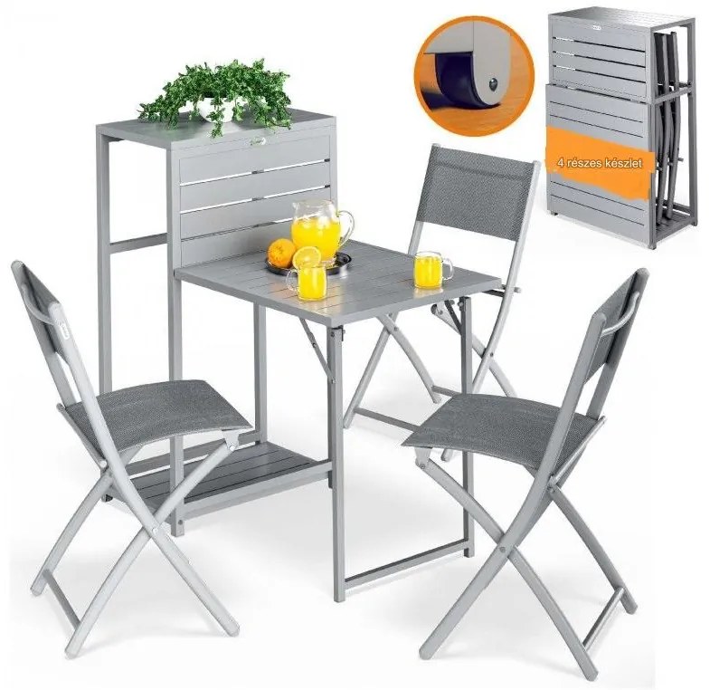 Casaria® Kerti fém bútor szett 1+3 - világosszürke
