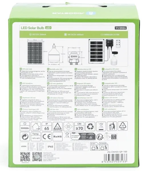 Aigostar - LED napelemes csillár/35W/12V 3000 mAh 6500K átm. 10 cm