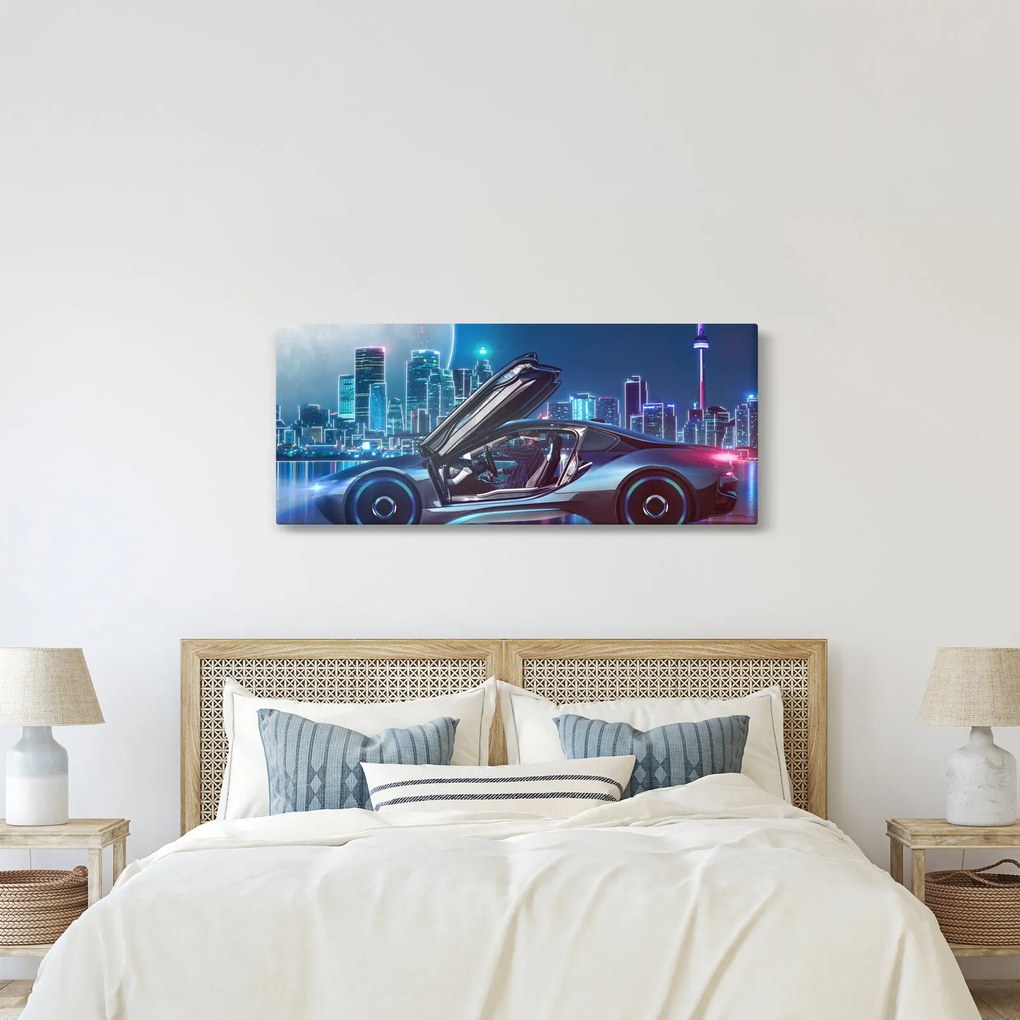 Versenyautó éjjel képe (120x50 cm)