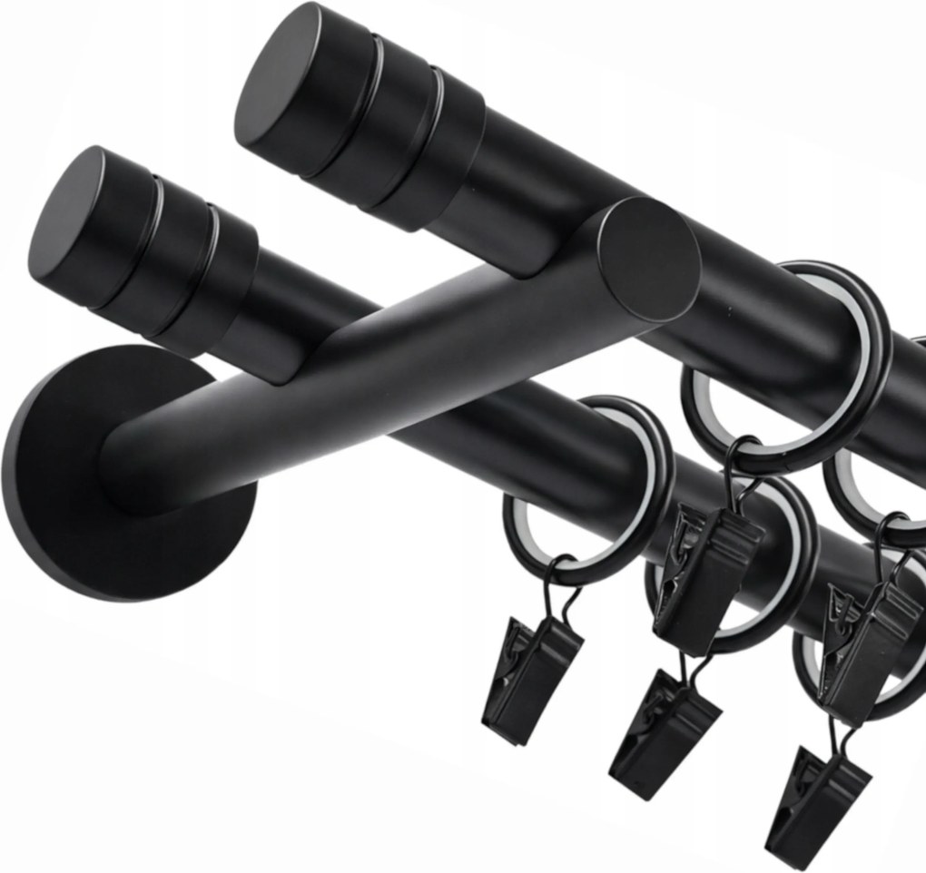 Fém Függönykarnis fali dupla Függönykarnis 19 mm fekete matt Maró 320 cm