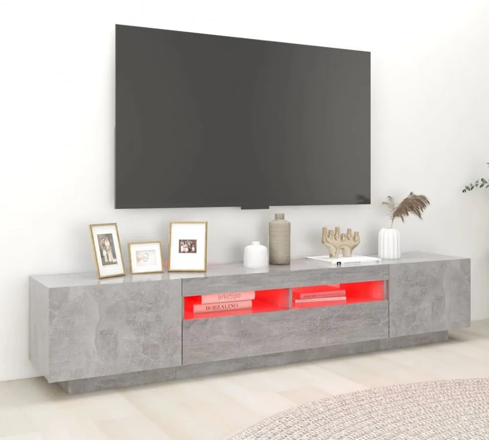 betonszürke TV-szekrény LED-lámpákkal 200 x 35 x 40 cm