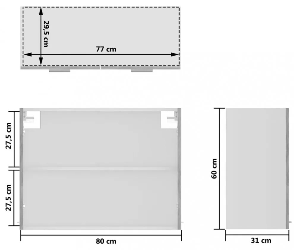 betonszürke szerelt fa függő üvegszekrény 80 x 31 x 60 cm