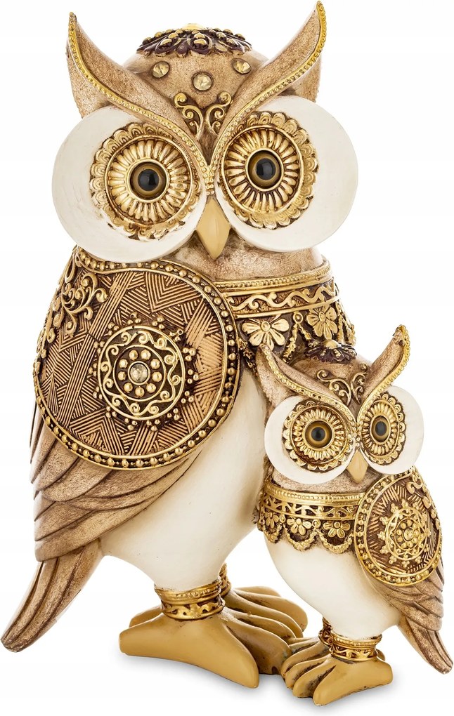 Bagoly figura kicsi és nagy dekoráció arany fehér mart dekoráció figura