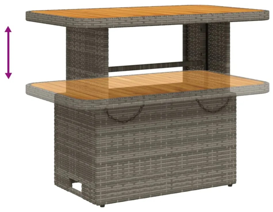 szürke polyrattan és akácfa kerti asztal 90 x 55 x 71 cm