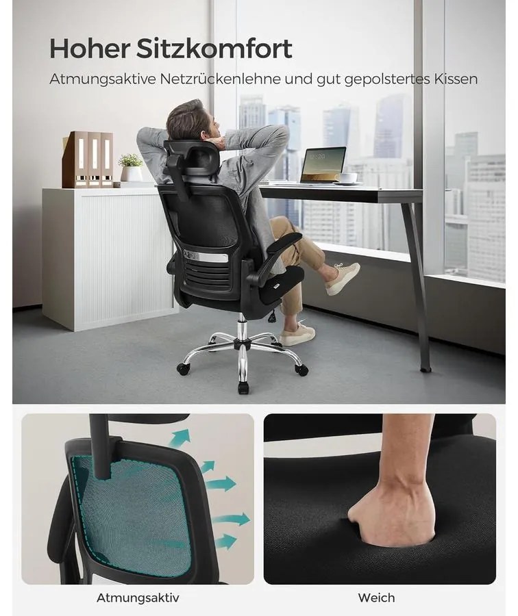 irodai szék, ergonomikus, hálós szék deréktámasszal és állítható fejtámlával, fekete