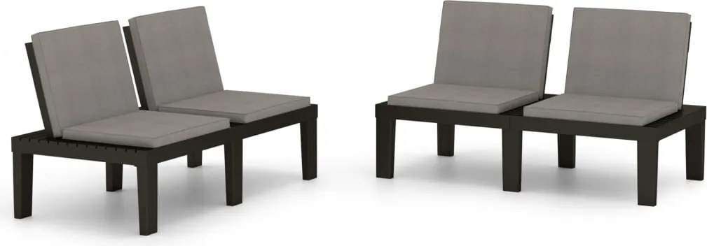 vidaXL 2 db szürke műanyag kerti pihenőpad párnákkal