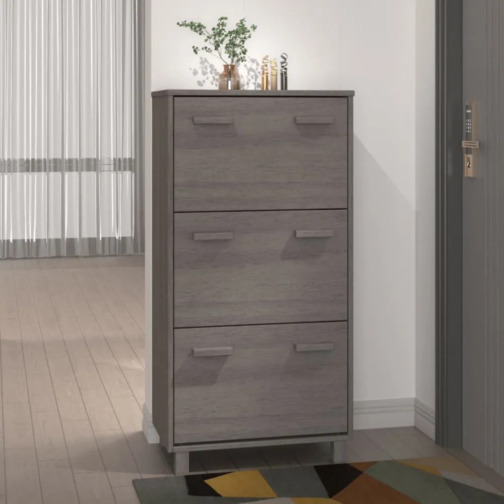 HAMAR világosszürke tömör fenyőfa cipőszekrény 59,5x35x117 cm