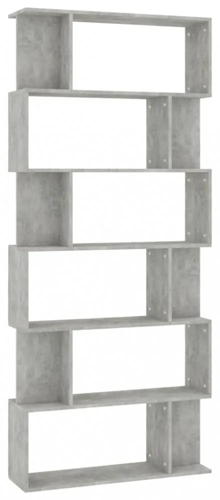 betonszürke szerelt fa könyvszekrény/térelválasztó 80x24x192 cm