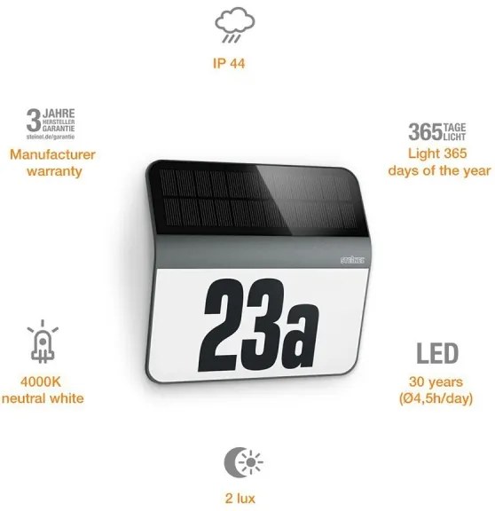 STEINEL 035730 - XSolar LH-N LED napelemes házszám 0,03W IP44