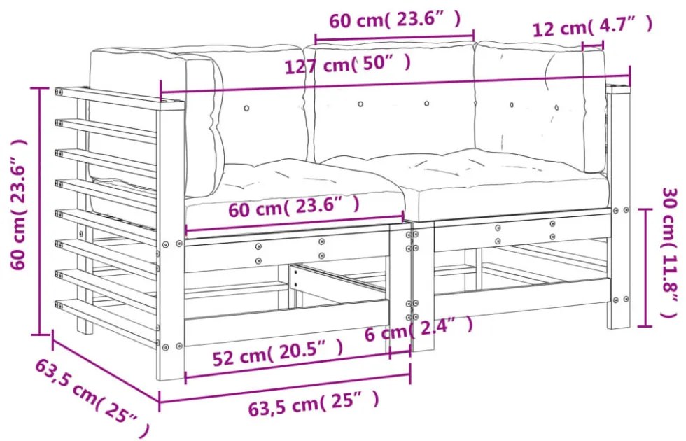 2 db mézbarna tömör fenyőfa sarokkanapé párnákkal