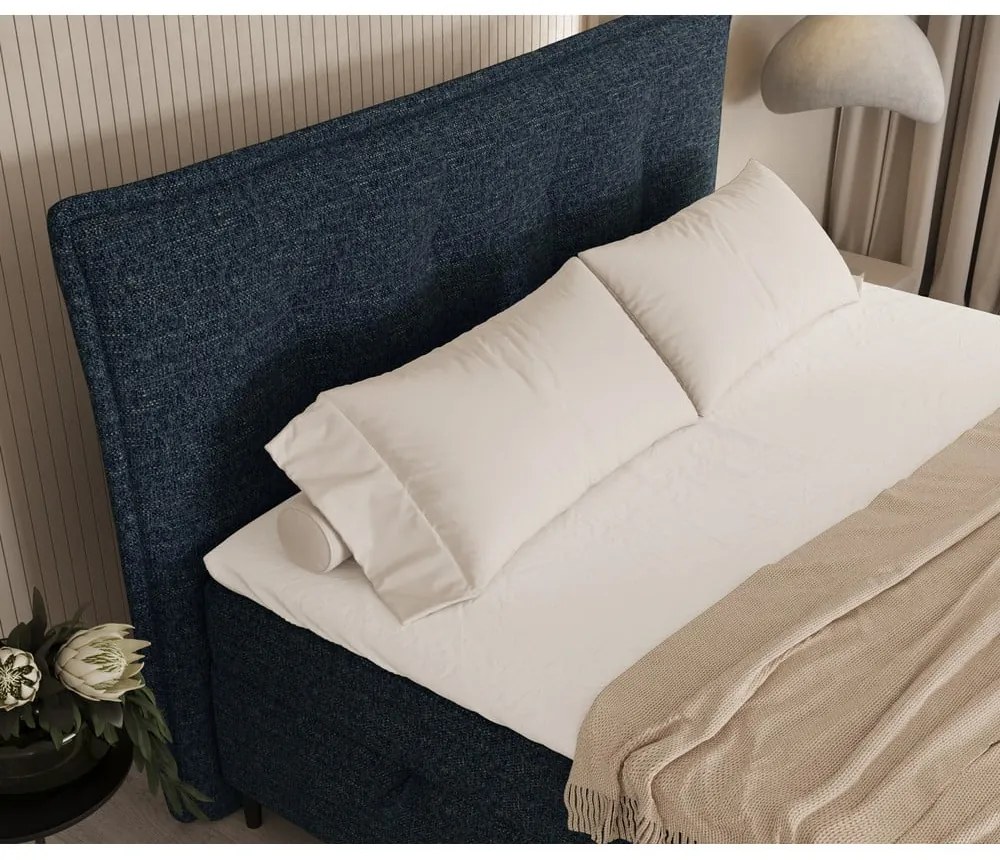 Sötétkék ágyneműtartós boxspring ágy 200x200 cm Sinai – Maison de Rêve