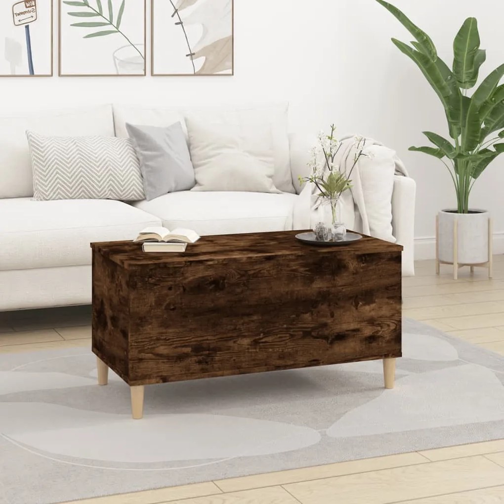 Füstös tölgy színű szerelt fa dohányzóasztal 90 x 44,5 x 45 cm