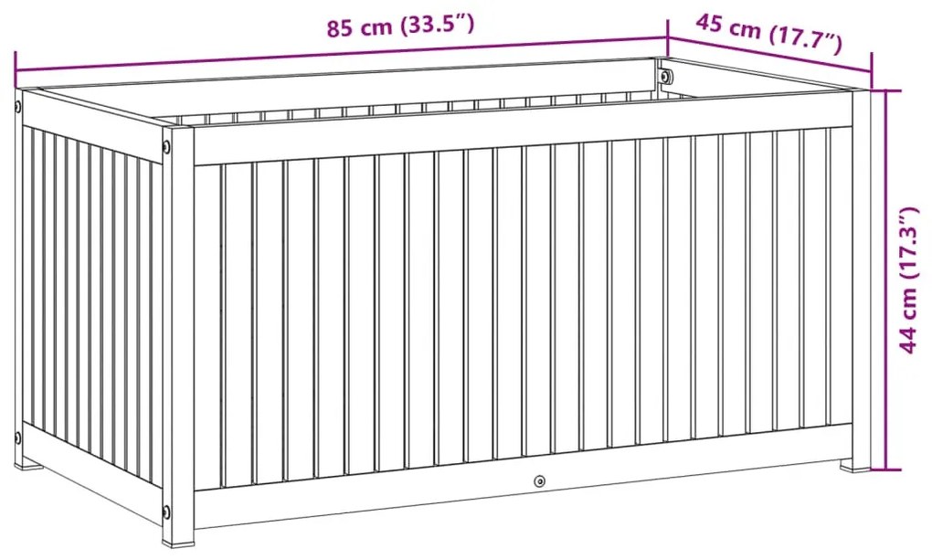 vidaXL tömör akácfa és acél kerti virágtartó 85 x 45 x 44 cm