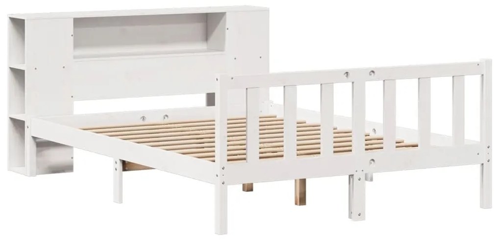 fehér tömör fenyőfa könyvespolcos ágy matrac nélkül 120x200 cm