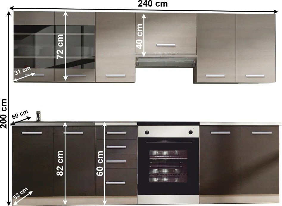 Konyhabútor, világos szürke tölgyfa/sötét tölgyfa, KLANTON