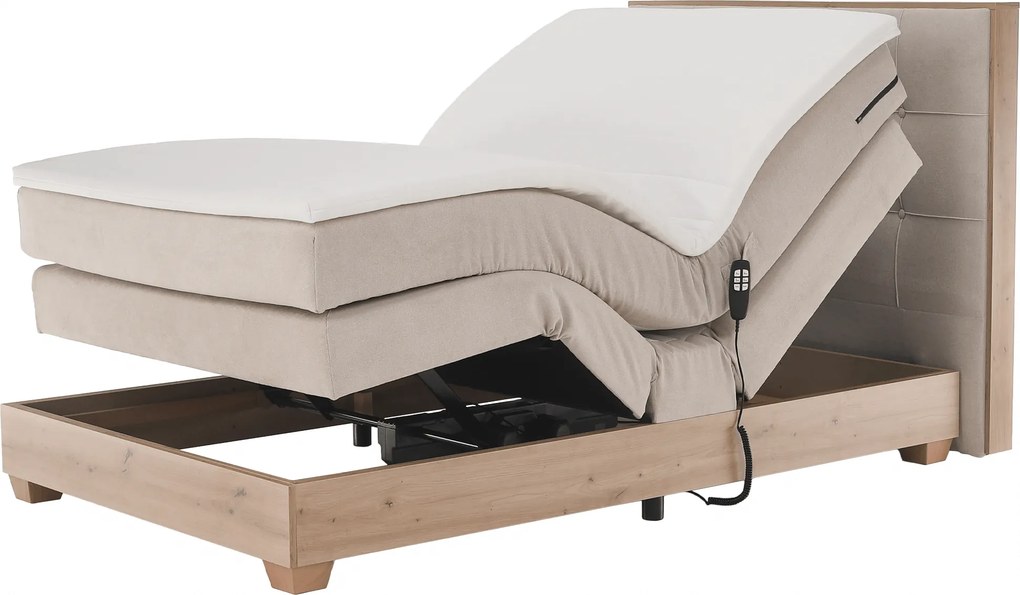 Elektromos állítható ágy, boxspring, bézs/artisan tölgy, 120x200, TIANA