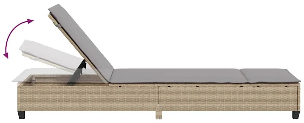 bézs polyrattan napozóágy párnákkal 55x200x25,5 cm