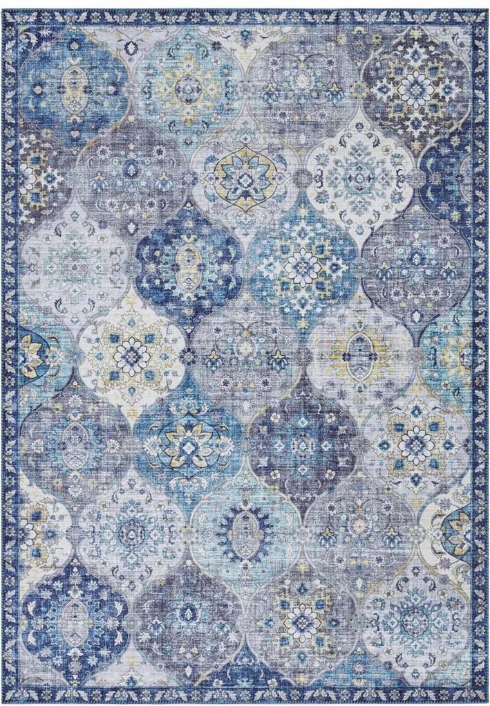 Keleti szőnyeg nappaliba 80x150cm,lapos szövésű kék krémszínű