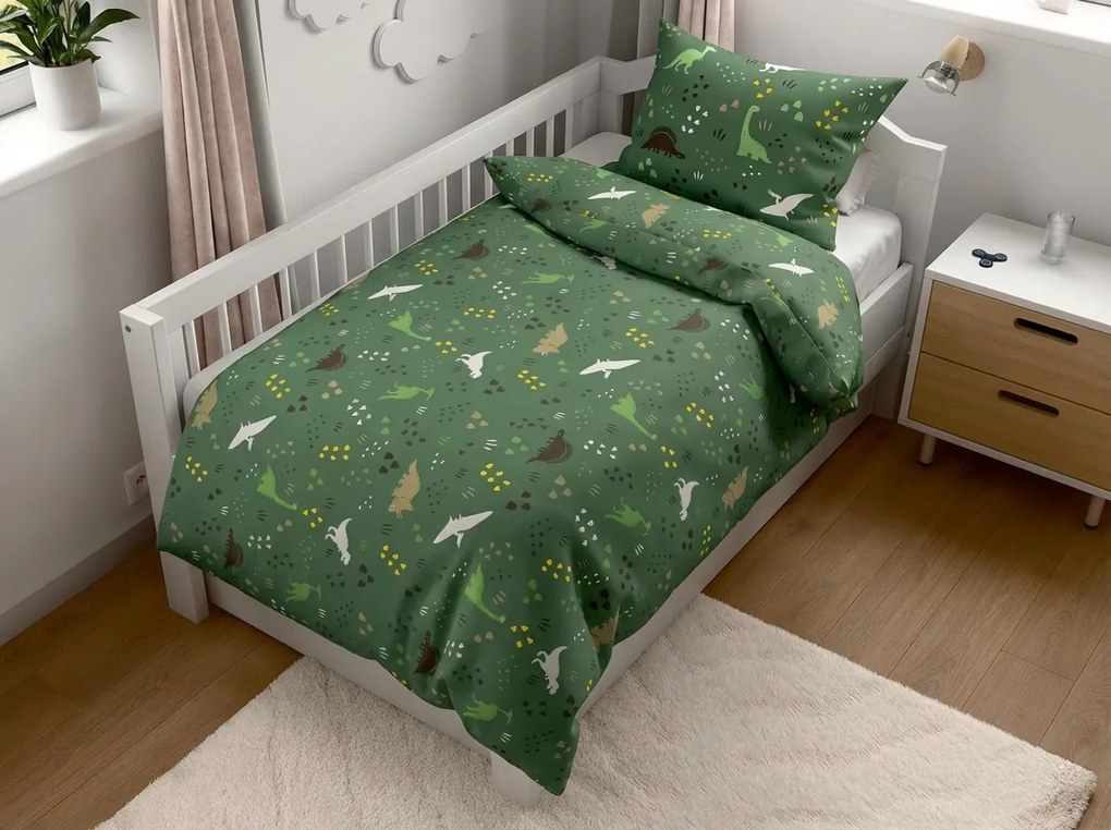 Pamut ágynemű kiságyhoz DINO STEPS sötétzöld Ágyneműhuzat mérete: 45 x 65 cm | 90 x 135 cm