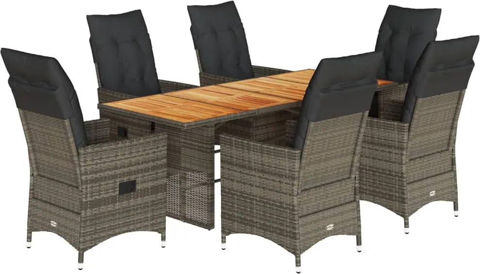 vidaXL 7 részes szürke polyrattan kerti étkezőgarnitúra párnával