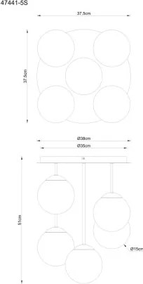 Globo 47441-5S Mennyezeti lámpa, fém matt fekete, füstszínű üveggolyók, ø: 380mm, M: 510mm, 5x E14 LED 25W 230V izzók nélkül