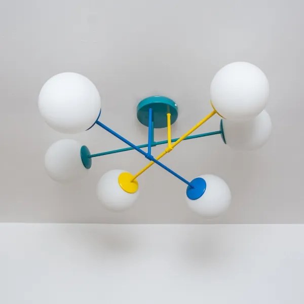 Felületre szerelhető csillár MOON 6xE27/15W/230V türkiz/sárga/kék