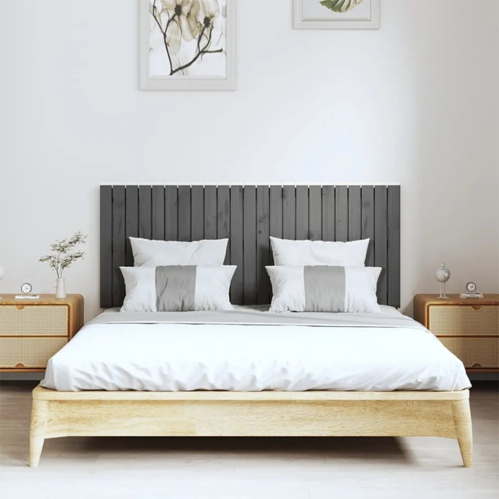 szürke tömör fenyőfa fali fejtámla 147 x 3 x 60 cm