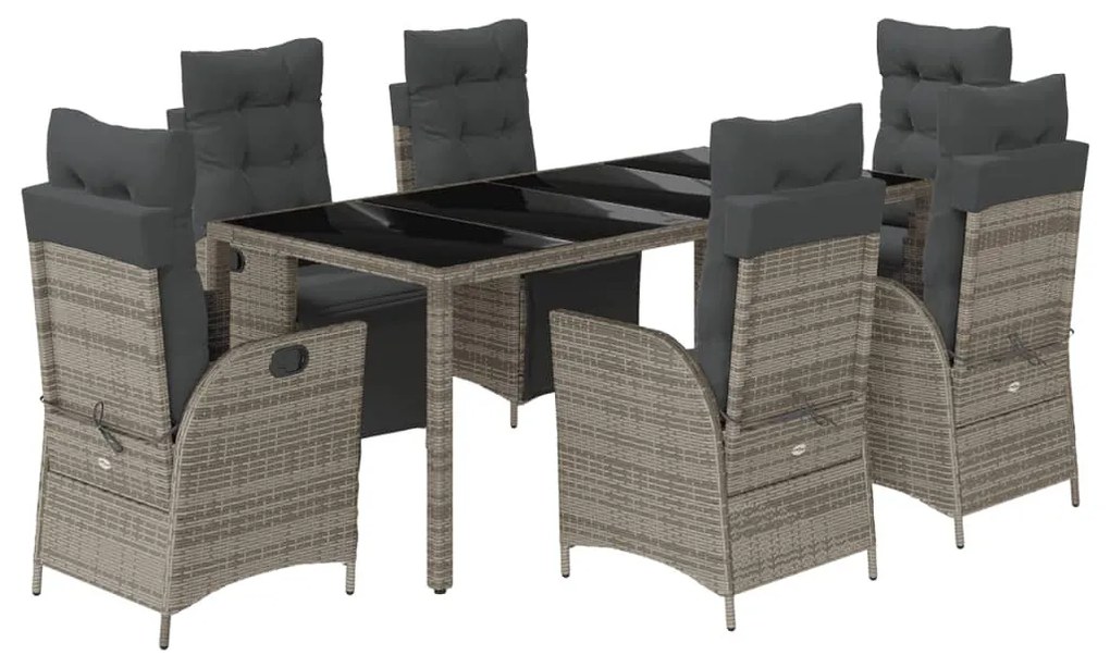 7 részes szürke polyrattan kerti étkezőgarnitúra párnával