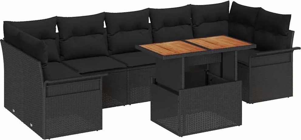 vidaXL Kerti Kanapé Szett tárolóval 8 pcs Fekete Poli rattan