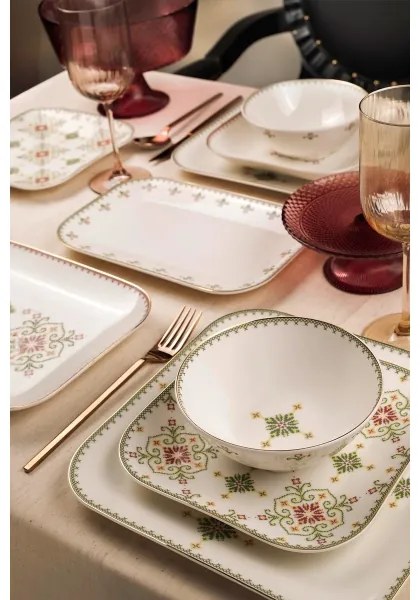 26 részes étkészlet fehér/zöld/porcelán