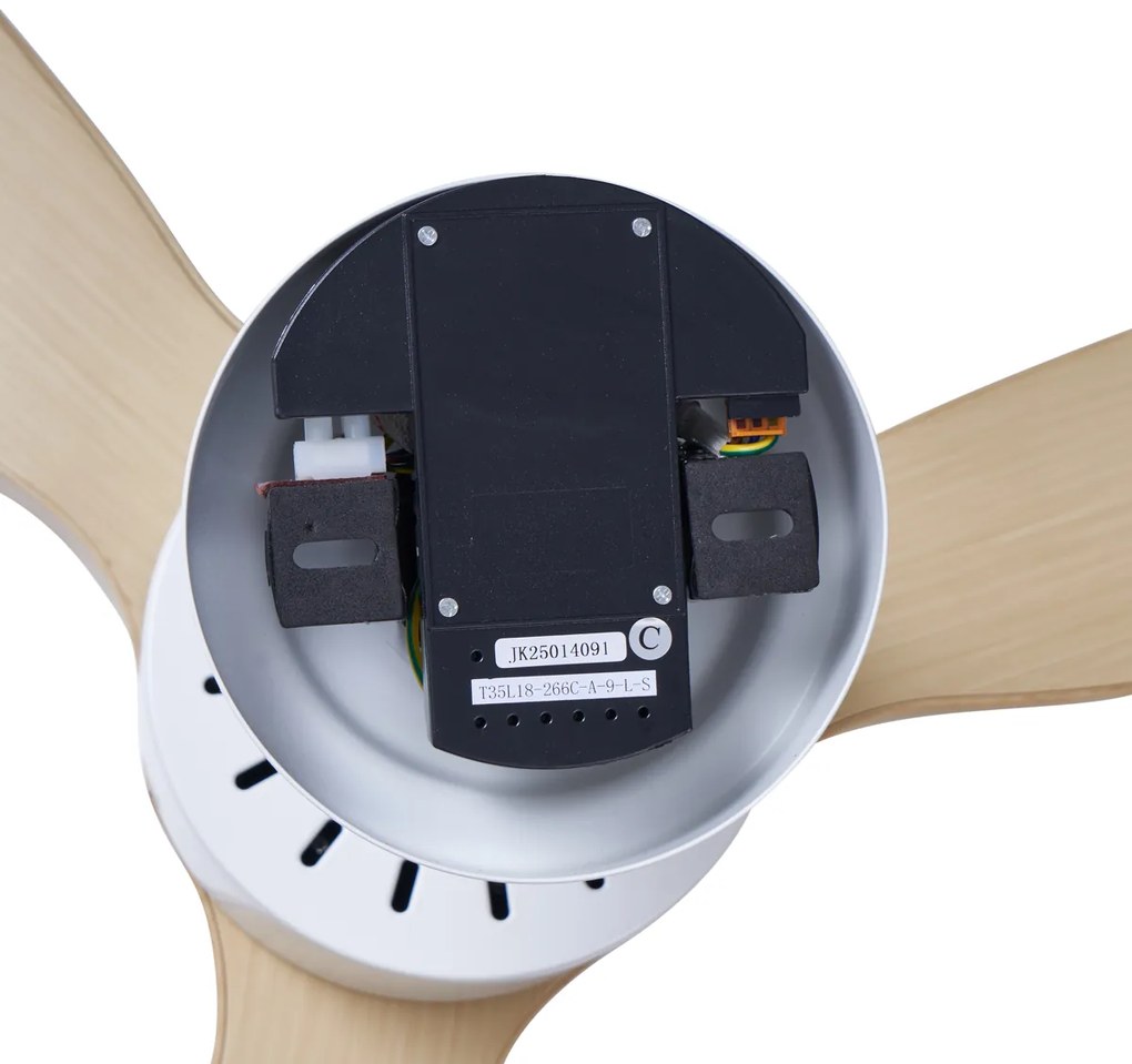 Fehér mennyezeti ventilátor fa mintával 132 cm, dimmelhető LED-del és távirányítóval - Joly