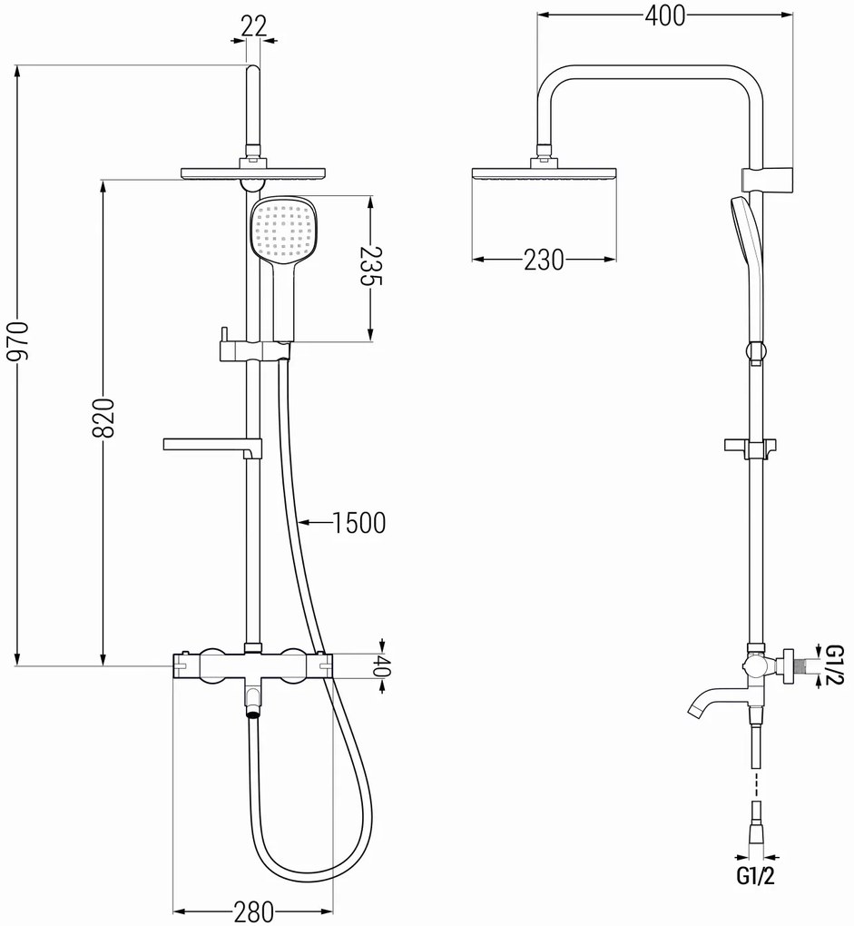 Mexen KX33 zuhanygarnitúra termosztatikus kád-zuhanycsappal Kai, fekete, 779003391-70