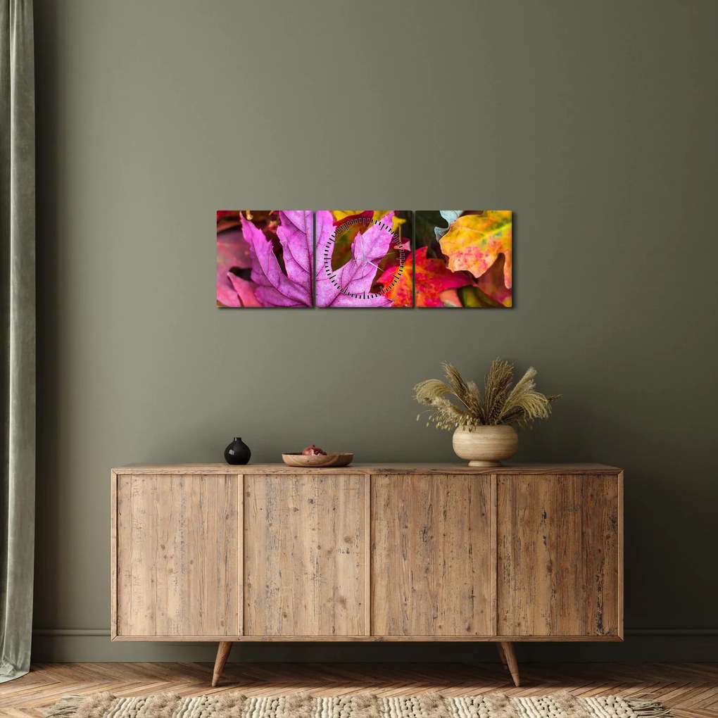 Kép - őszi levelek (órával) (90x30 cm)