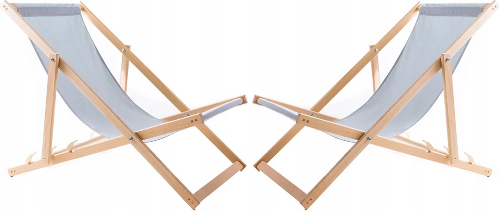 2X Kerti Napozóágy Fából Összecsukható Woodok Világosszürke Szövet