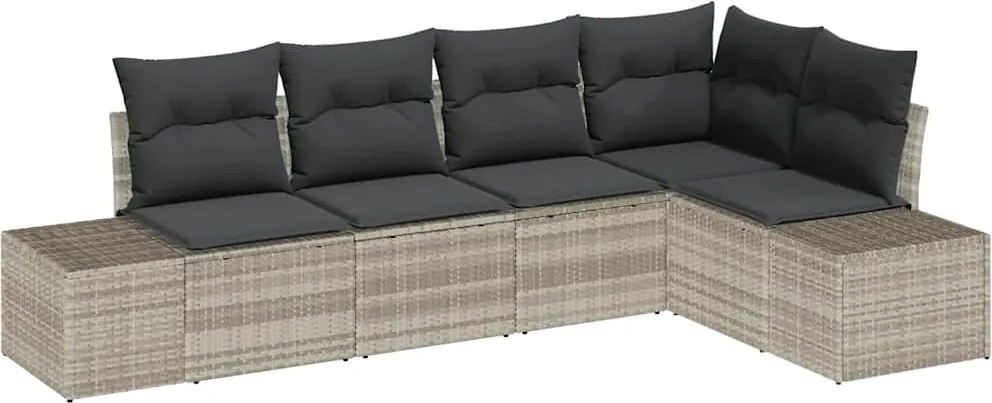 vidaXL Kerti Kanapé Szett 5 pcs Világosszürke polirattan