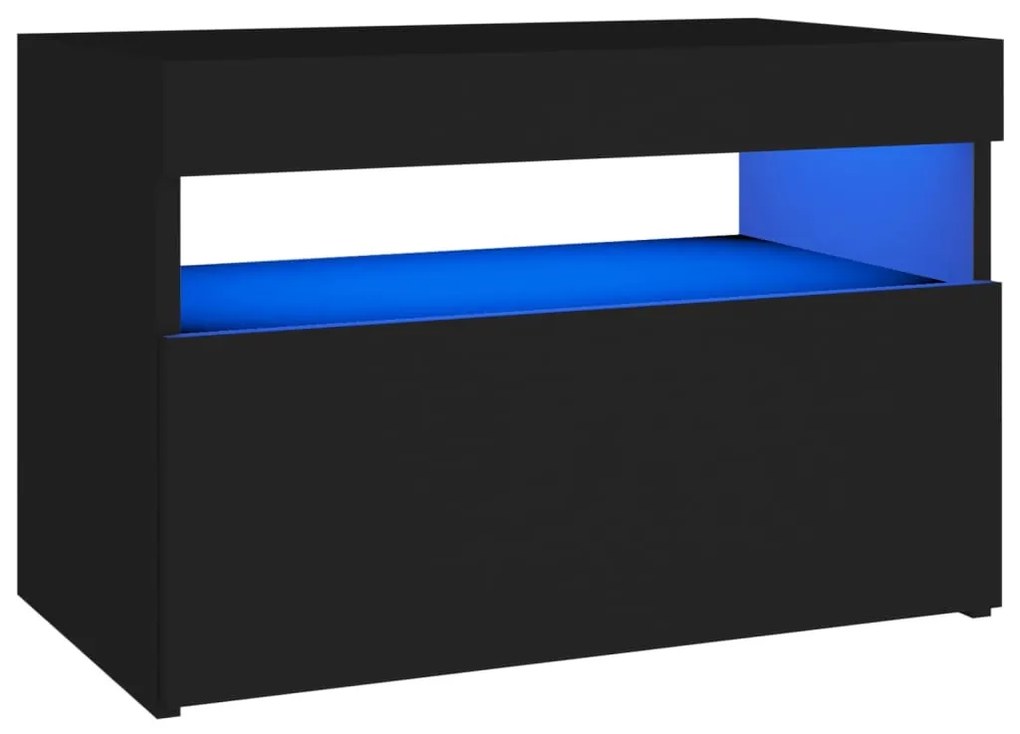 Fekete éjjeliszekrény LED-lámpákkal 60x35x40 cm szerelt fa
